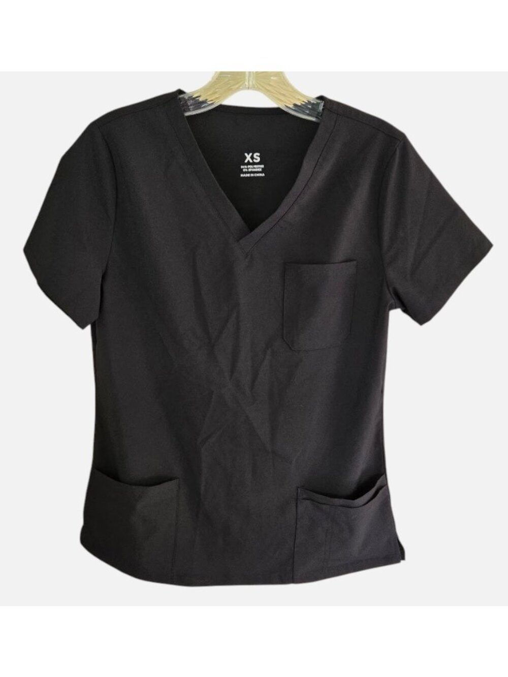 Cozy Fit Black Scrup Top V-Neck Stretch Fabric Three Pockets
